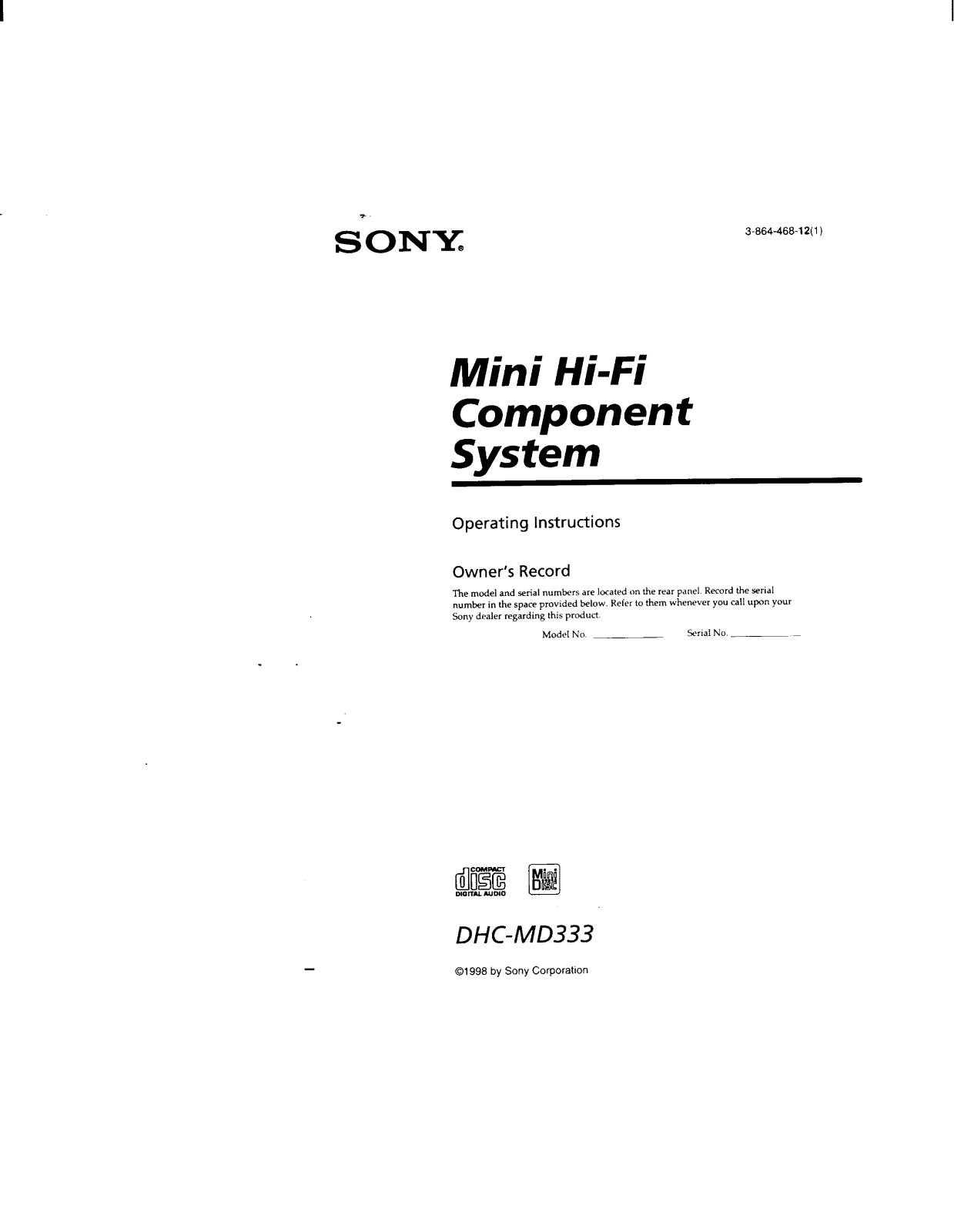 Sony DHC-MD333 Operating Instruction