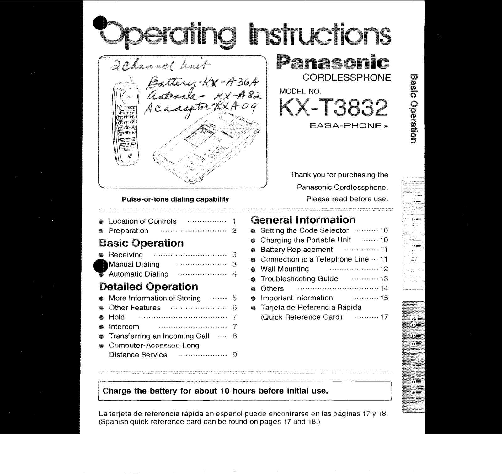 Panasonic kx-t3832 Operation Manual