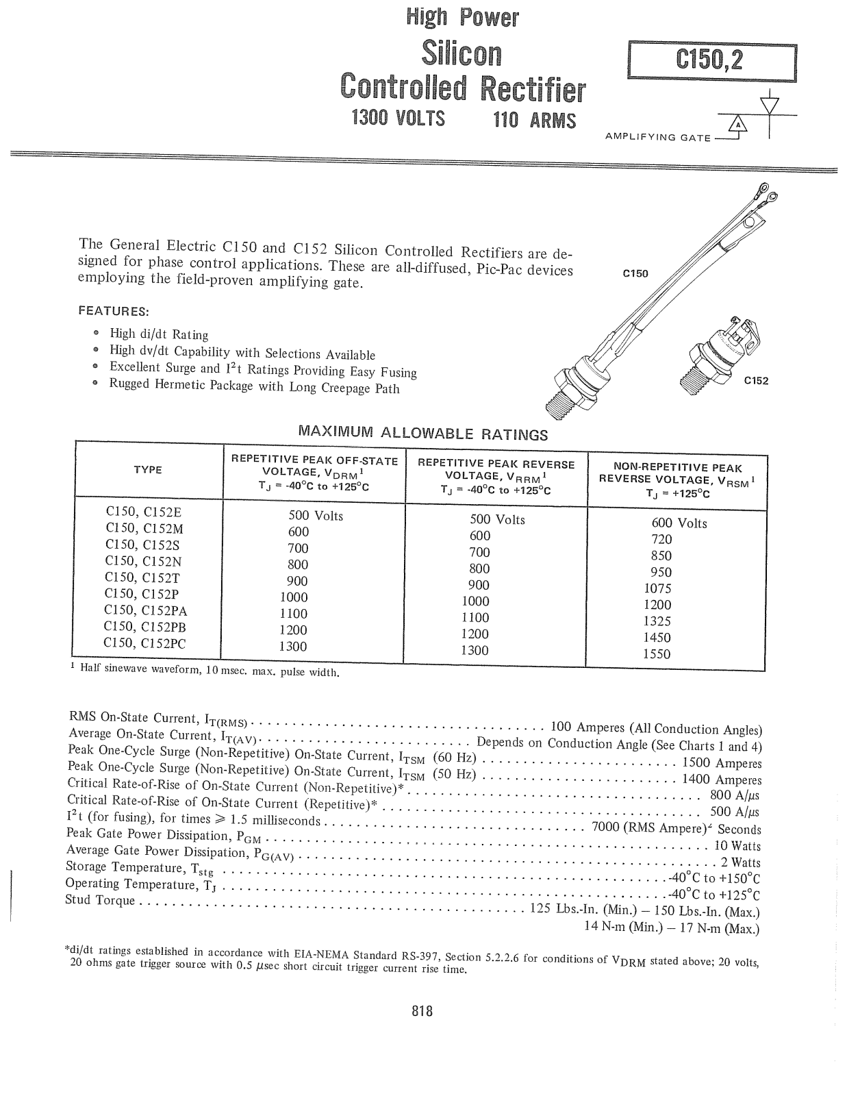 Powerex C150, C152 Data Sheet