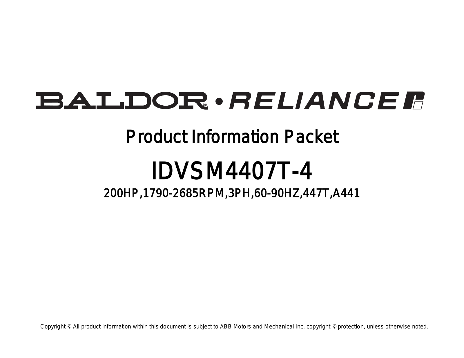 Baldor IDVSM4407T-4 Product Information Sheet