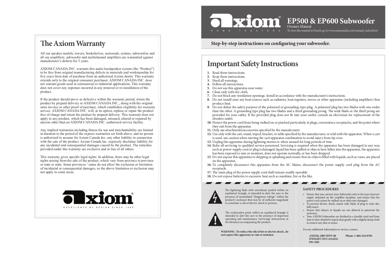 Axiom EP500, EP600 Owner's Manual