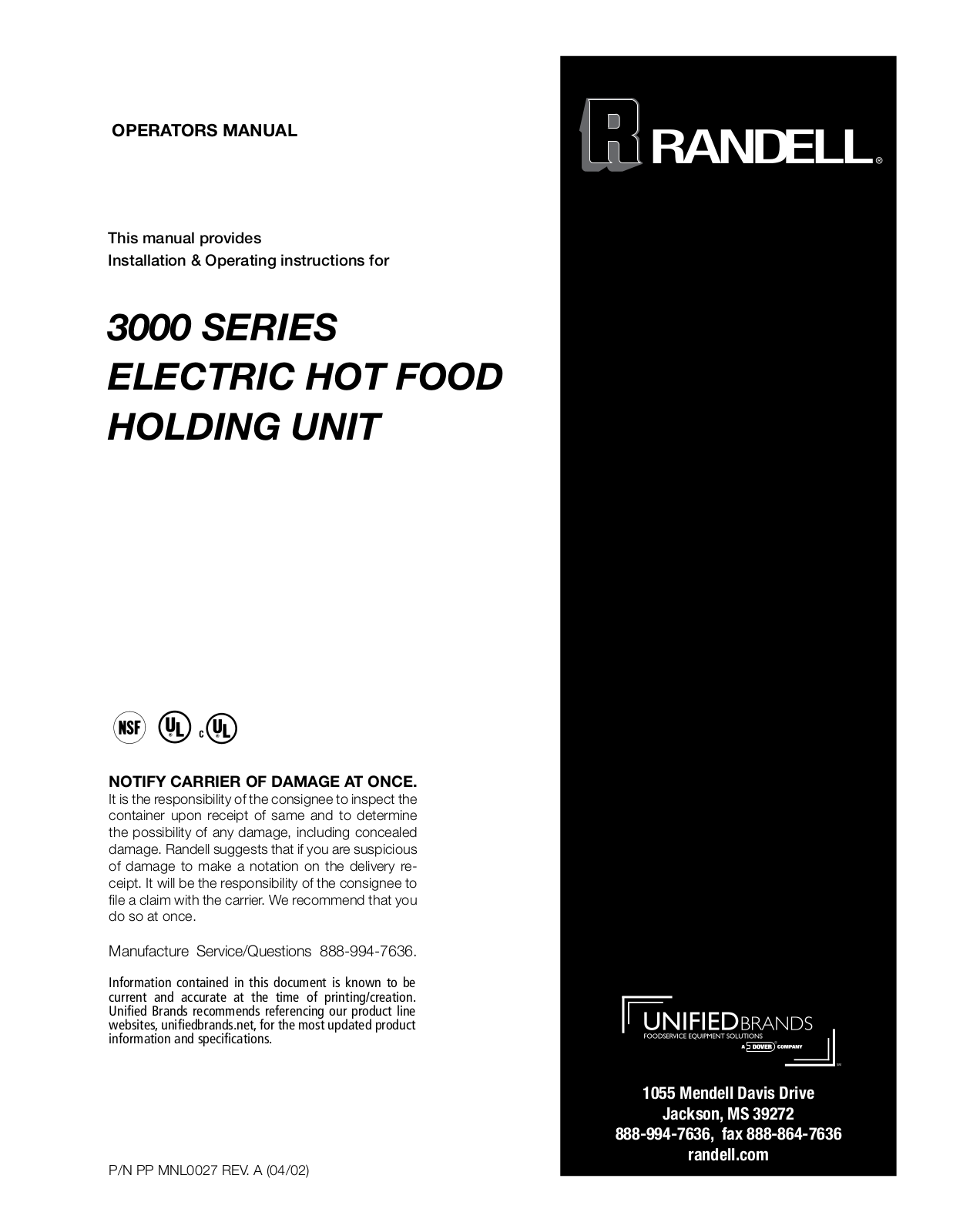 RANDELL 3315 Parts List