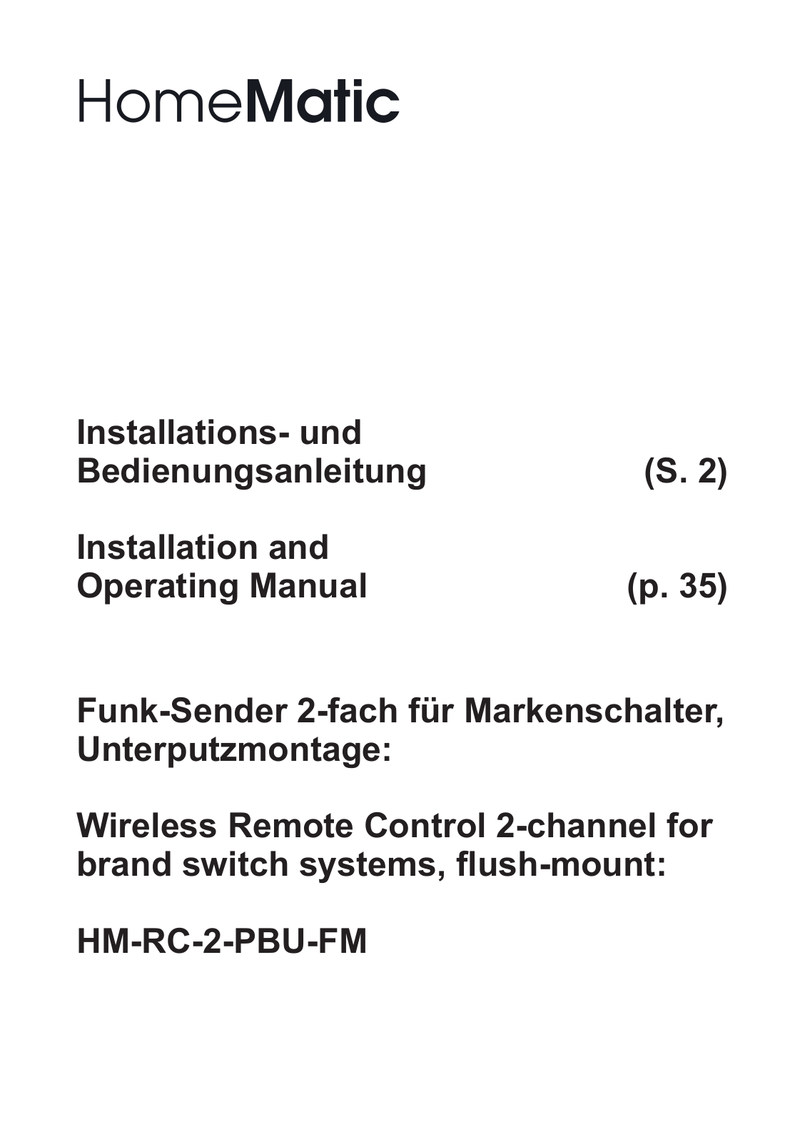 Homematic HM-RC-2-PBU-FM Operating Manual