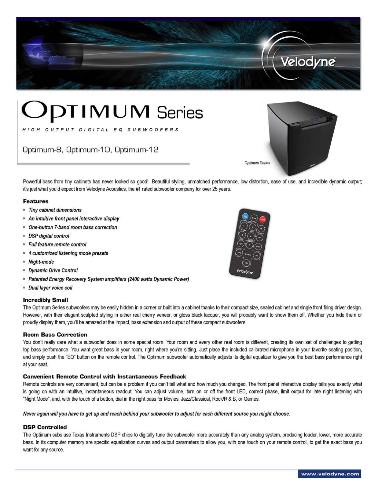 Velodyne OPTIMUM-8, OPTIMUM-12, OPTIMUM-10 DATASHEET