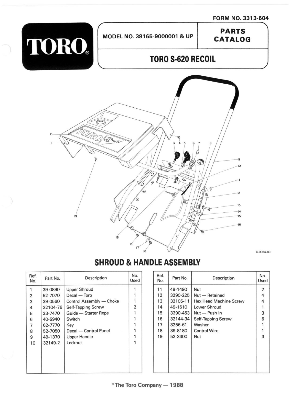 Toro 38165 Parts Catalogue