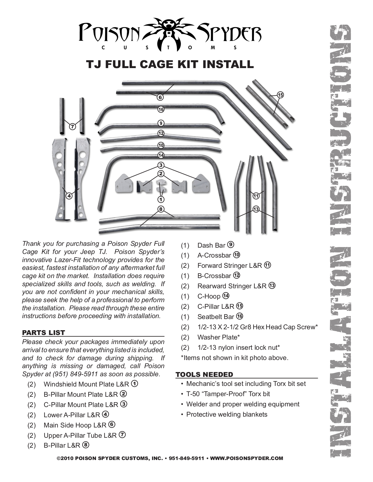 Poison Spyder TJ FULL CAGE KIT User Manual