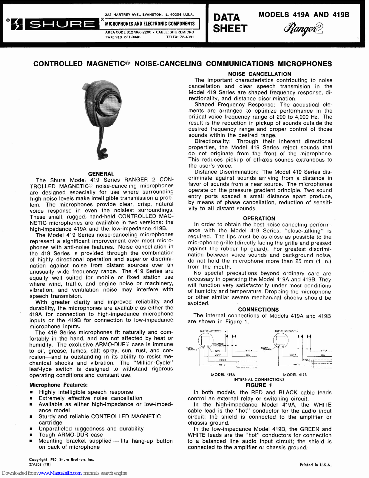 Shure Ranger2 419A, Ranger2 419B Datasheet - ManualMachine.com