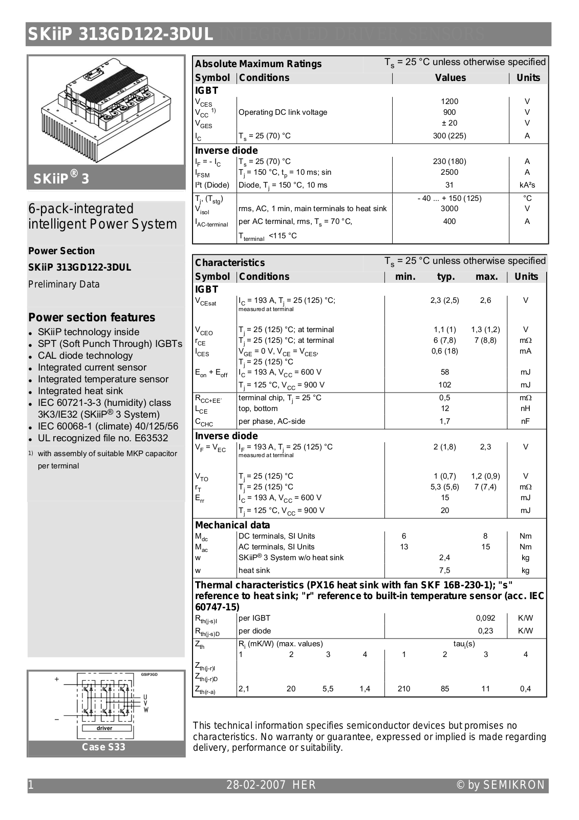 Semikron SKIIP313GD122-3DUL Data Sheet