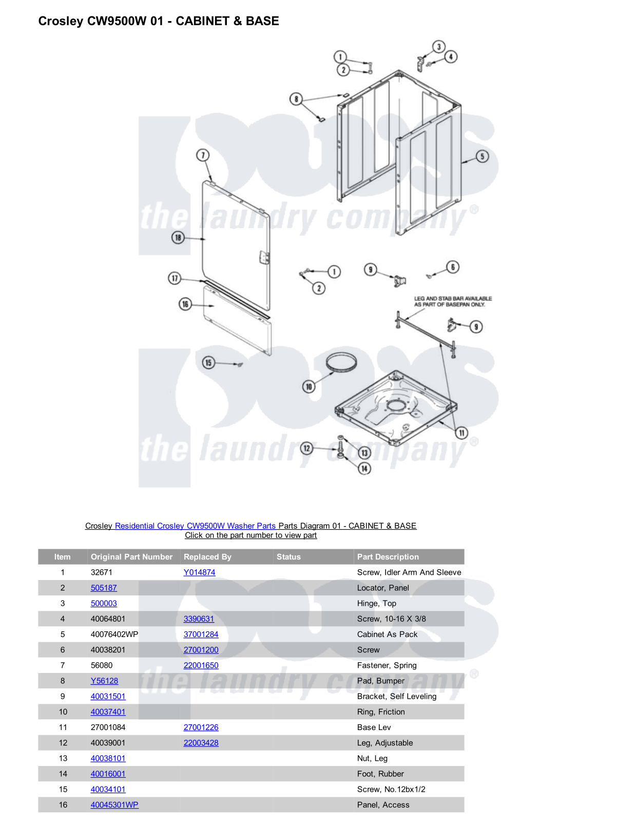 Crosley CW9500W Parts Diagram