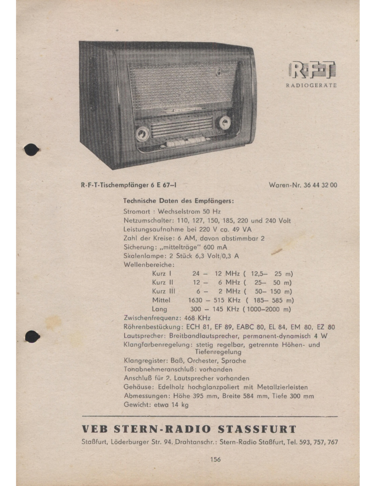RFT Stern 6E67I User guide - ManualMachine.com