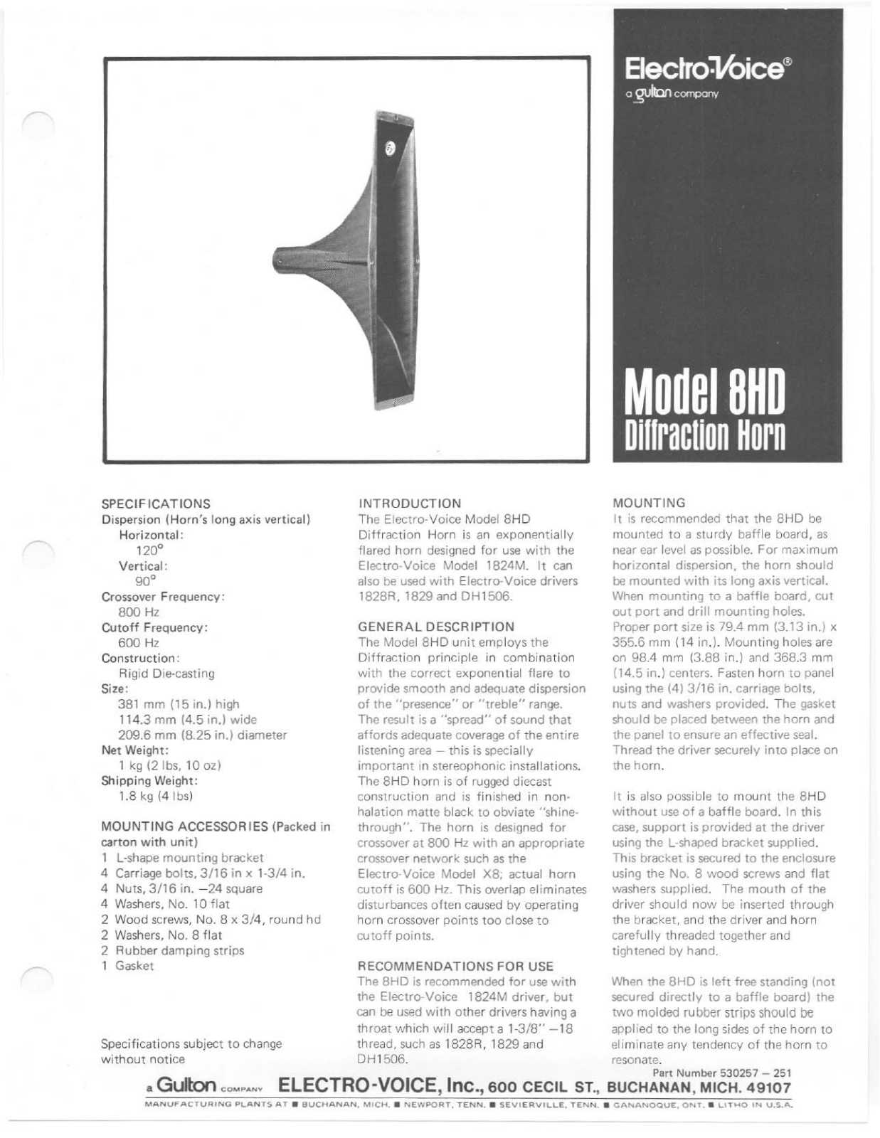 Electro-voice 8HD DATASHEET - ManualMachine.com