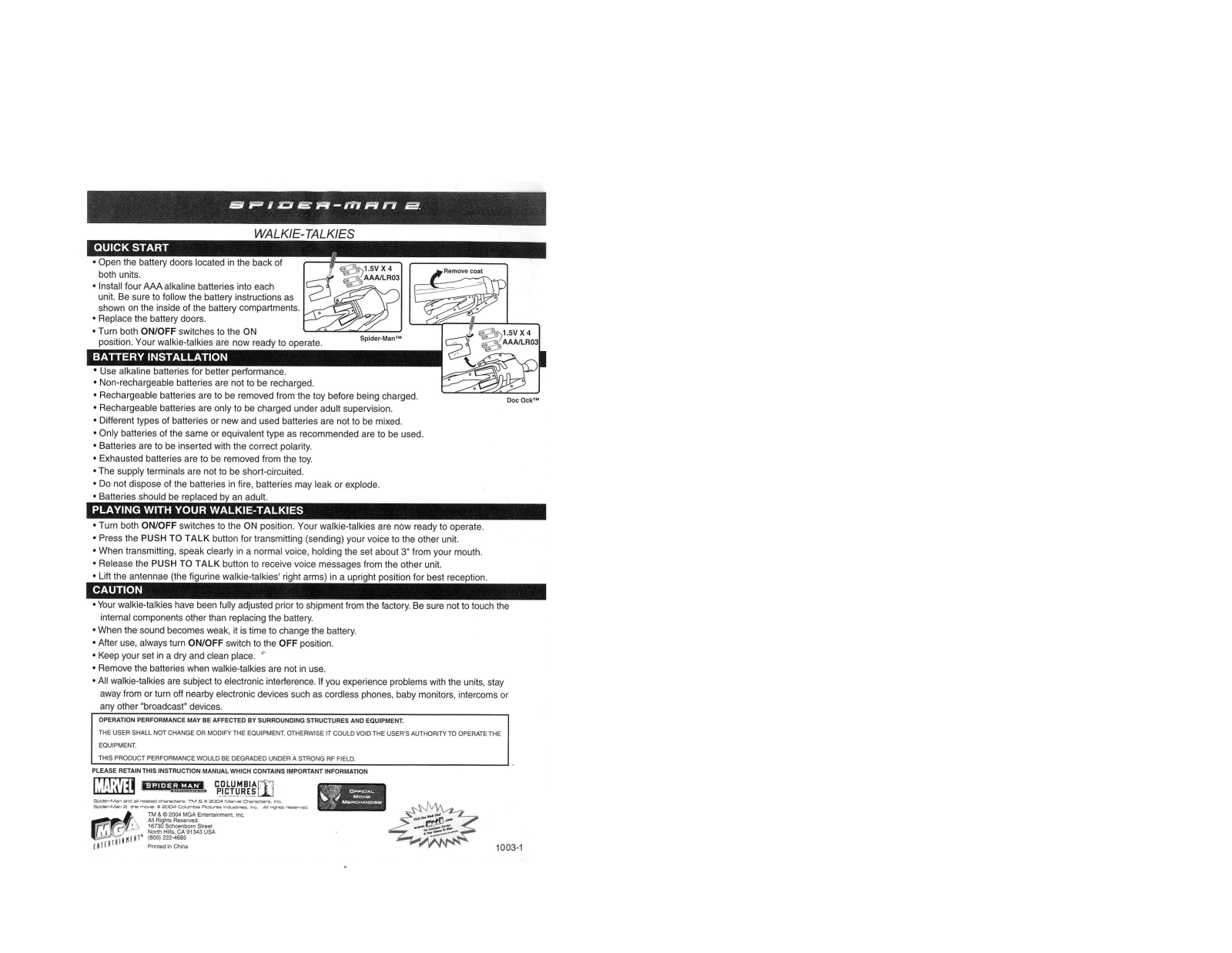 Mga Entertainment SM2 WALKIE TALKIES User Manual