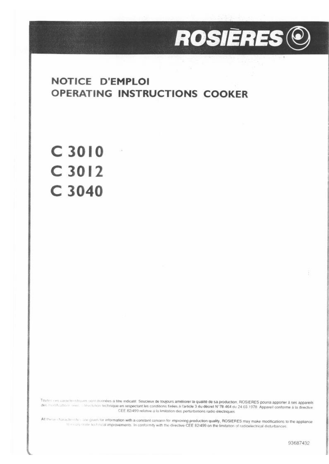 ROSIERES C 3010, C 3012, C 3040 User Manual