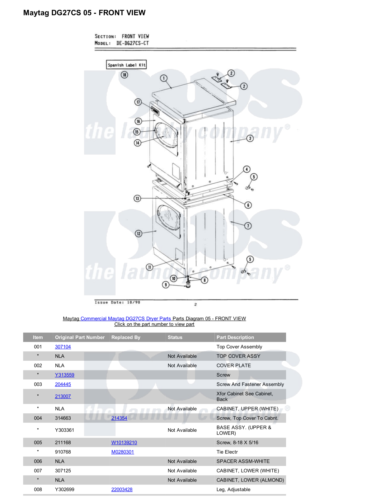 Maytag DG27CS Parts Diagram