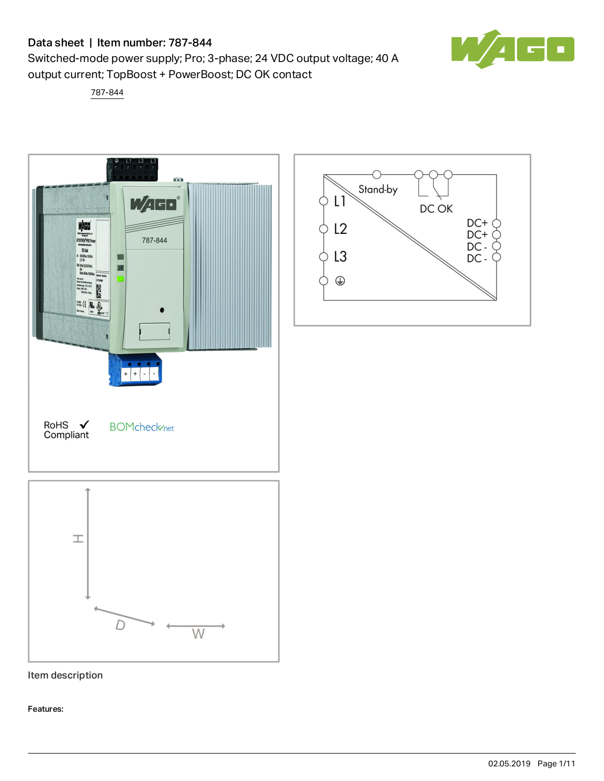 Wago 787-844 Data Sheet