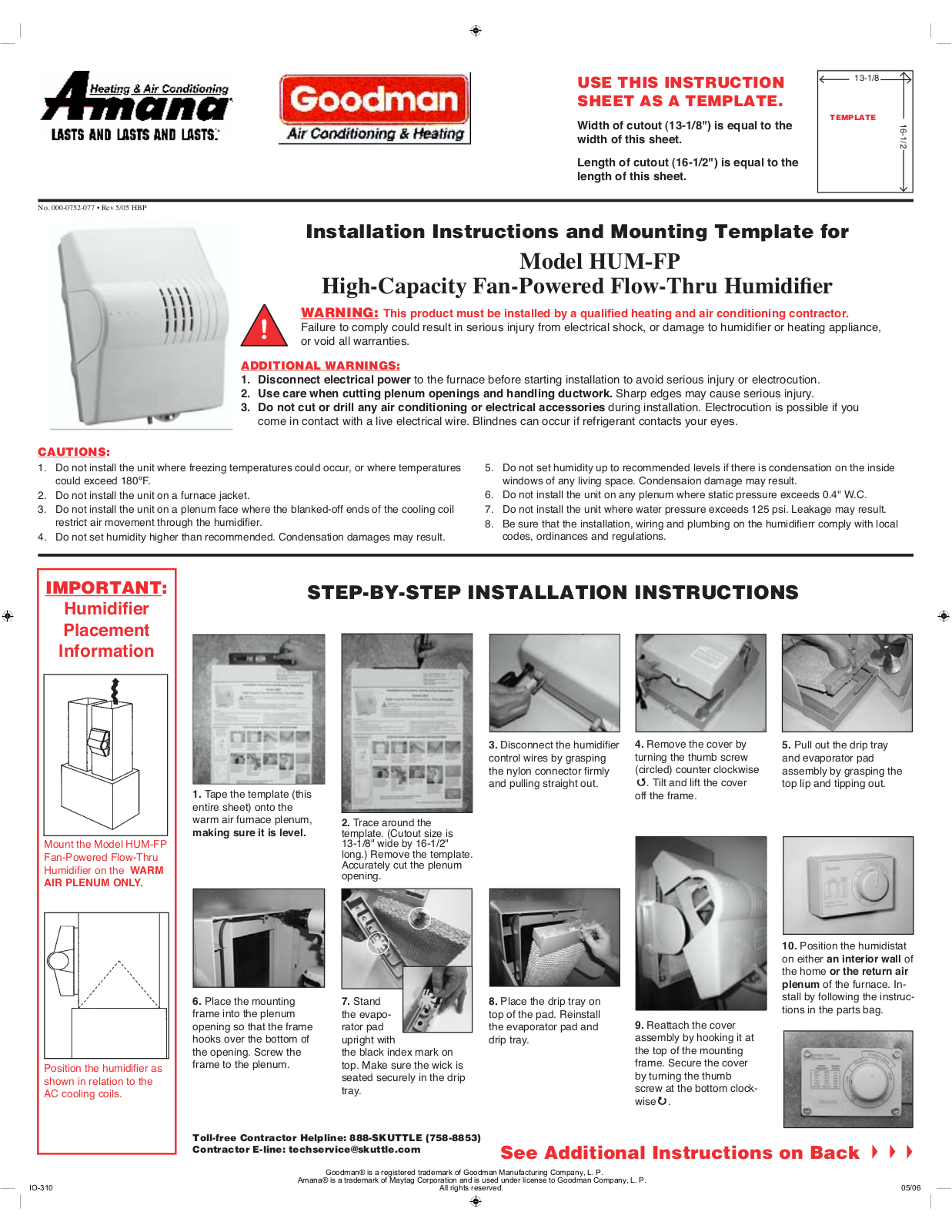 Goodman Mfg HUM-FP User Manual