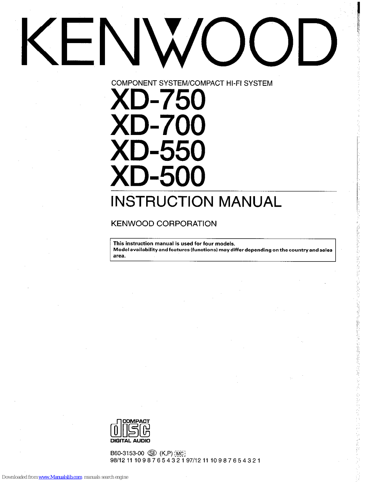 Kenwood XD-550, XD-700, LS-N500, LS-N550, LS-N700 Instruction Manual