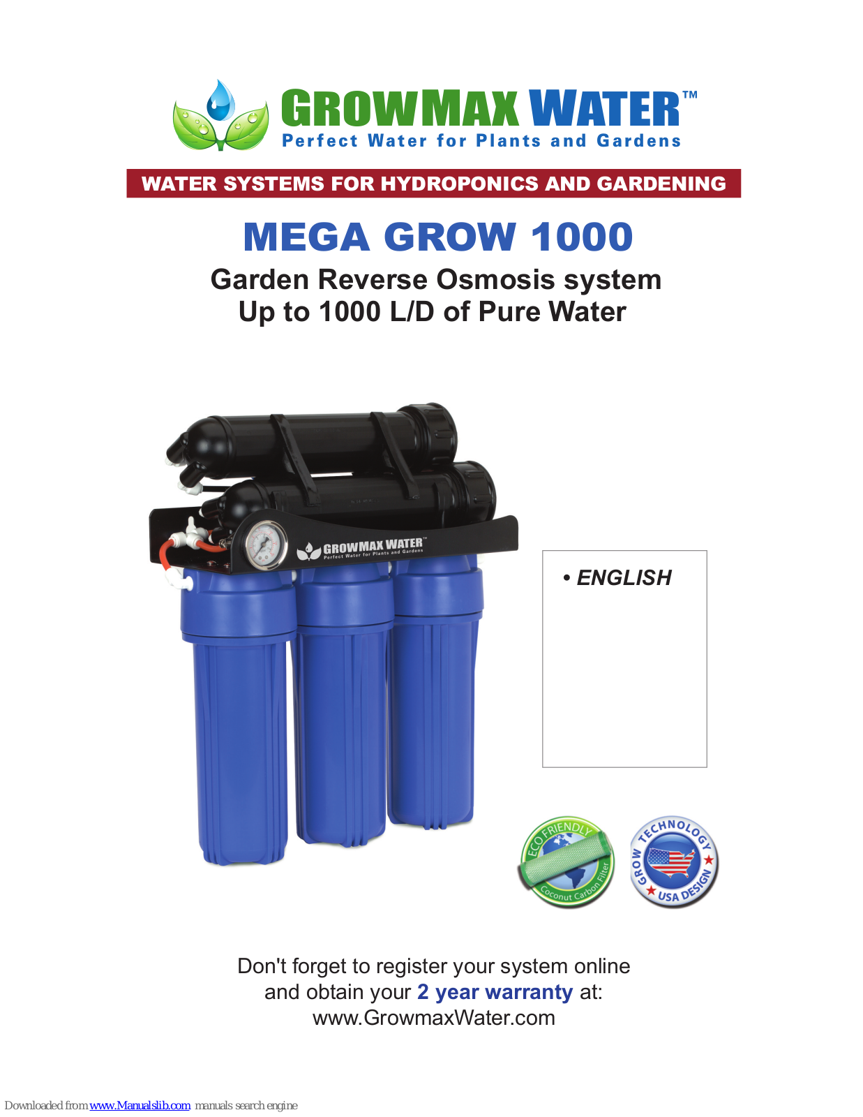 GrownMax Water MEGA GROW 1000 Instruction Manual