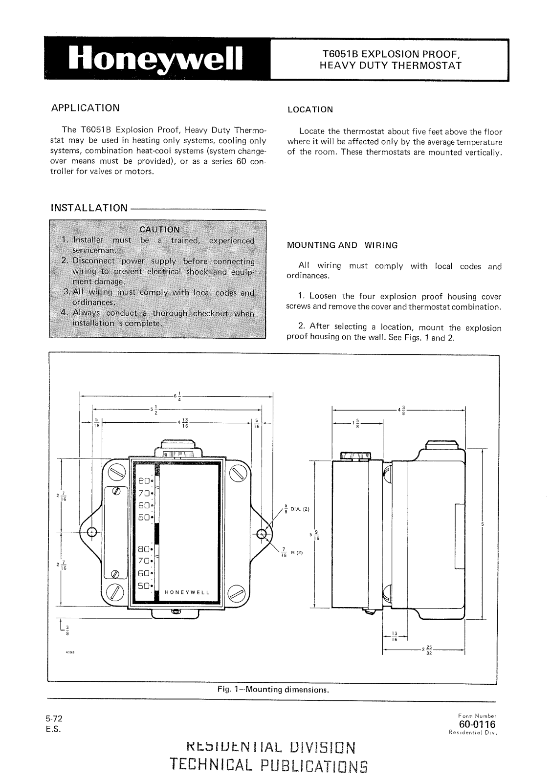 Honeywell T6051B User Manual