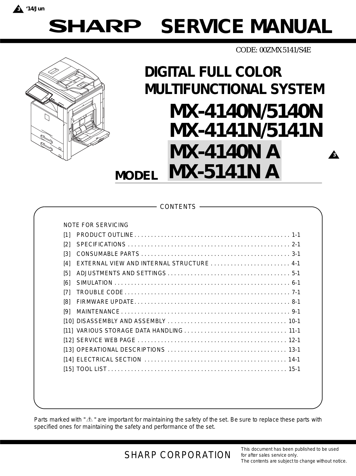 Sharp MX-4140N, MX-5140N, MX-4141N, MX-5141N Service Manual