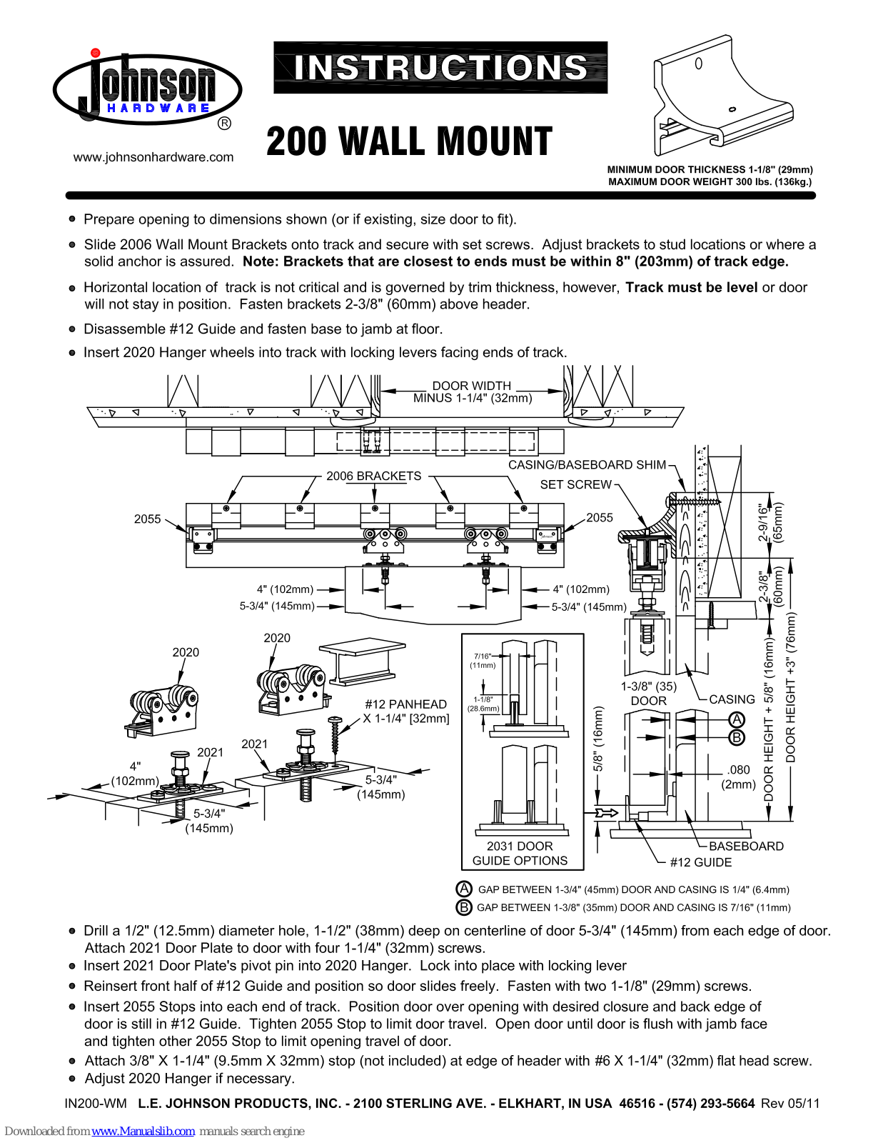 Johnson Hardware 200WM Series Instructions Manual