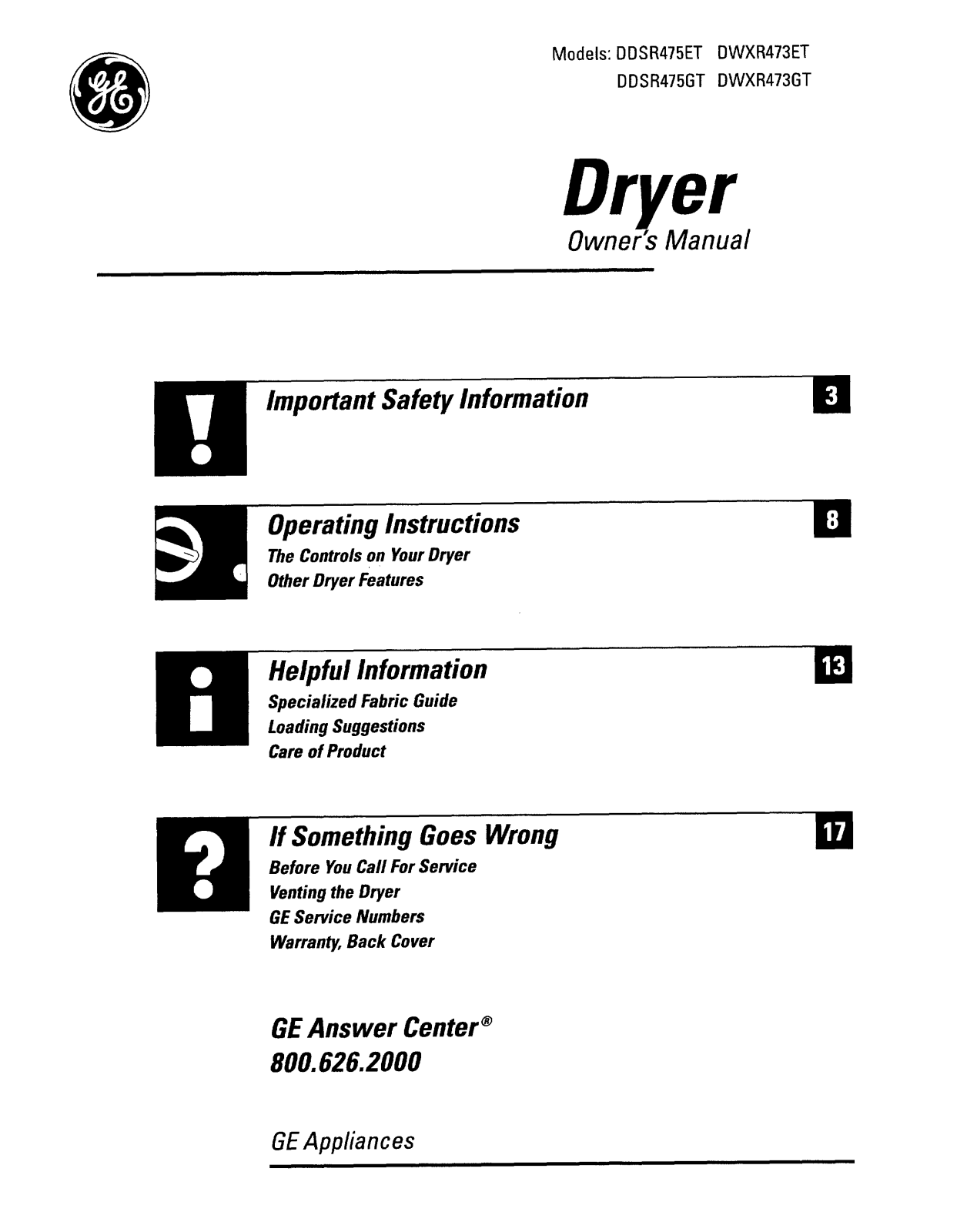 GE DDSR475ET, DWXR473ET, DWXR473GT User Manual - ManualMachine.com