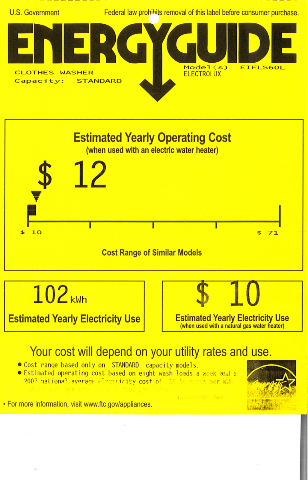 Electrolux EIFLS60LT Energy Guide