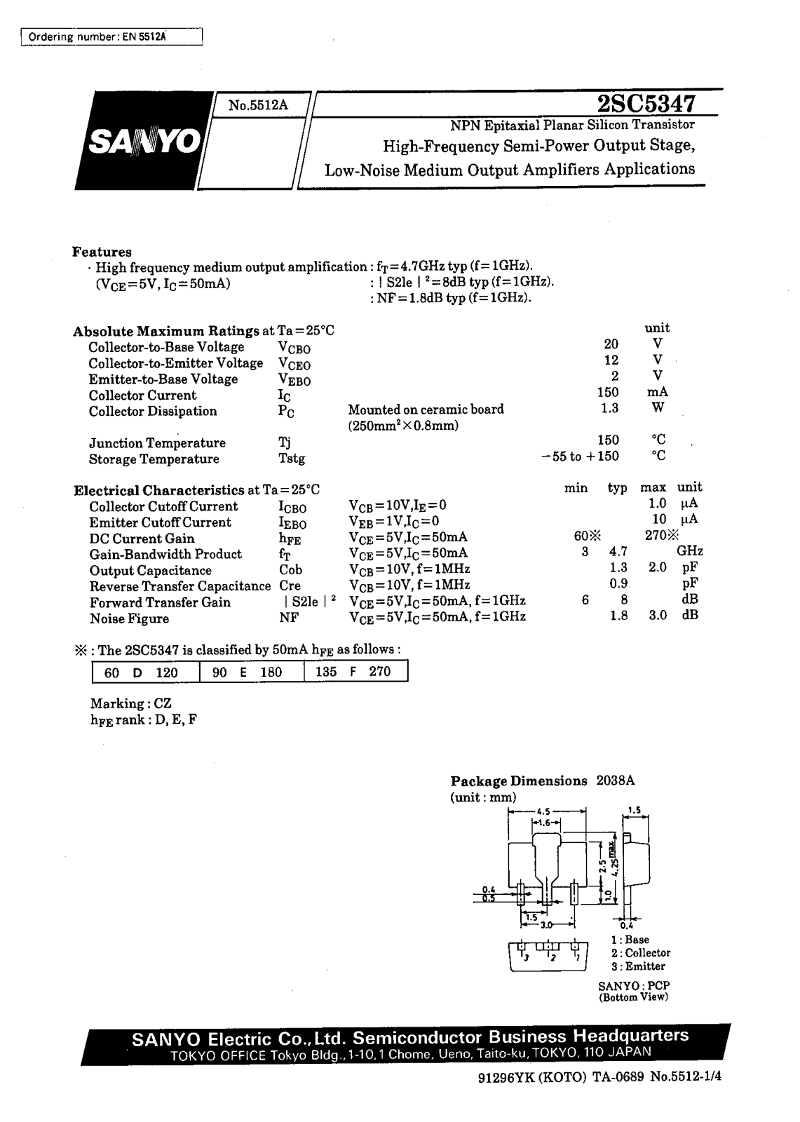 SANYO 2SC5347 Datasheet