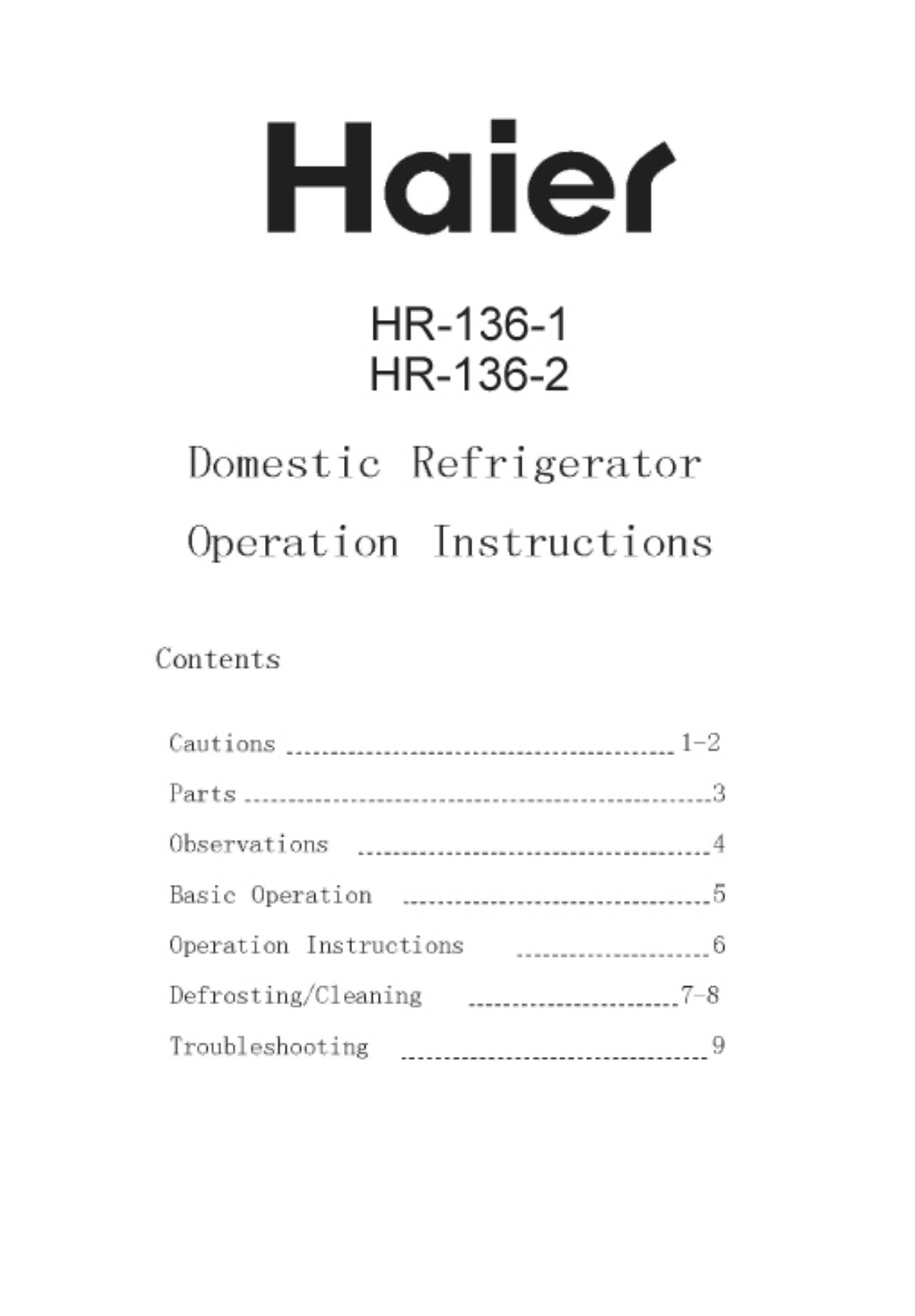 Haier HR-136-2, HR-136-1 User Manual