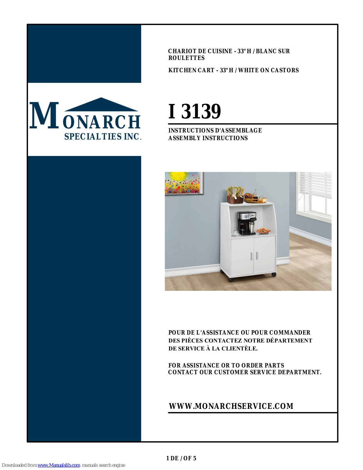 Monarch Specialties I 3139 Assembly Instructions Manual