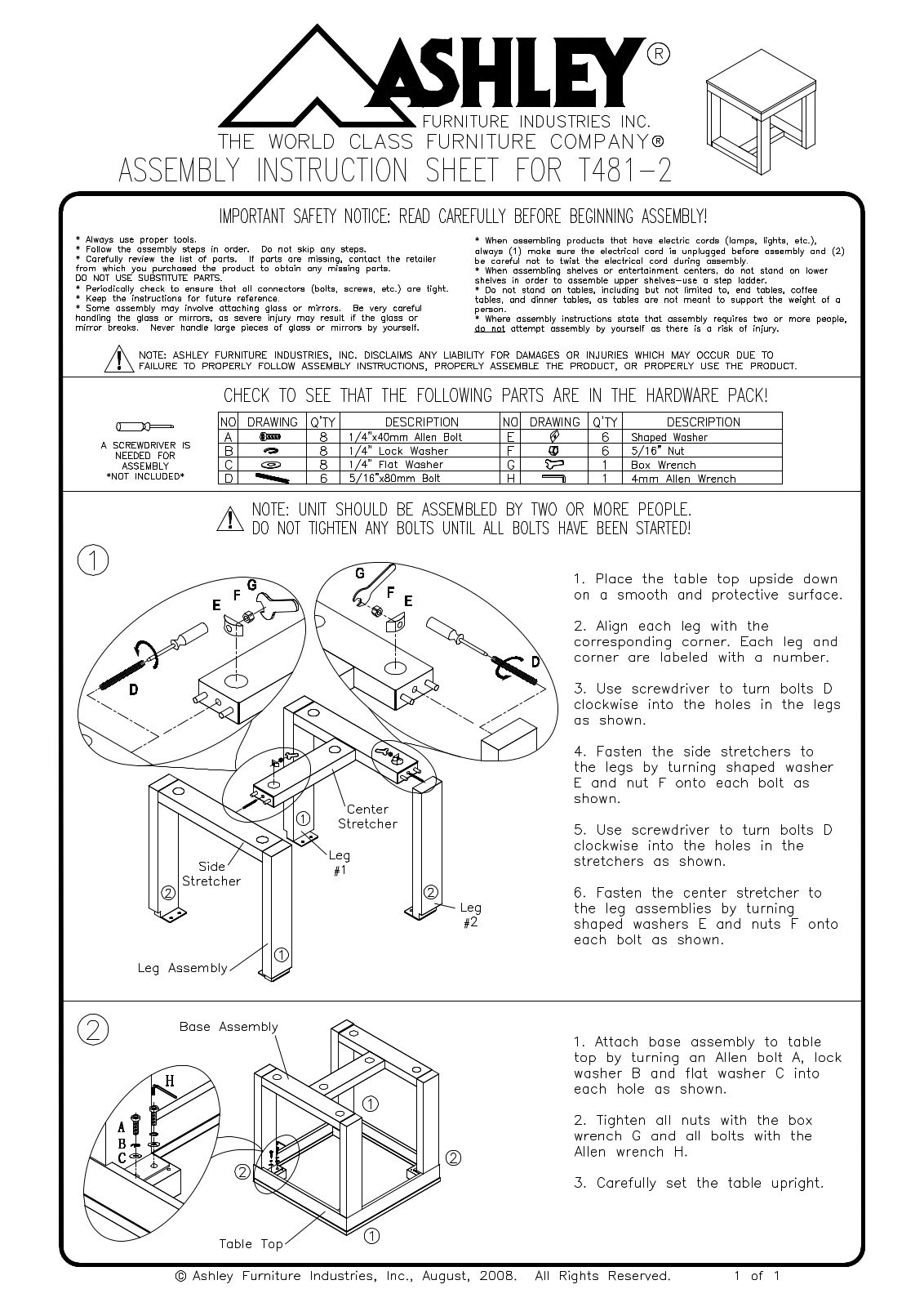 Ashley T4812 Assembly Guide