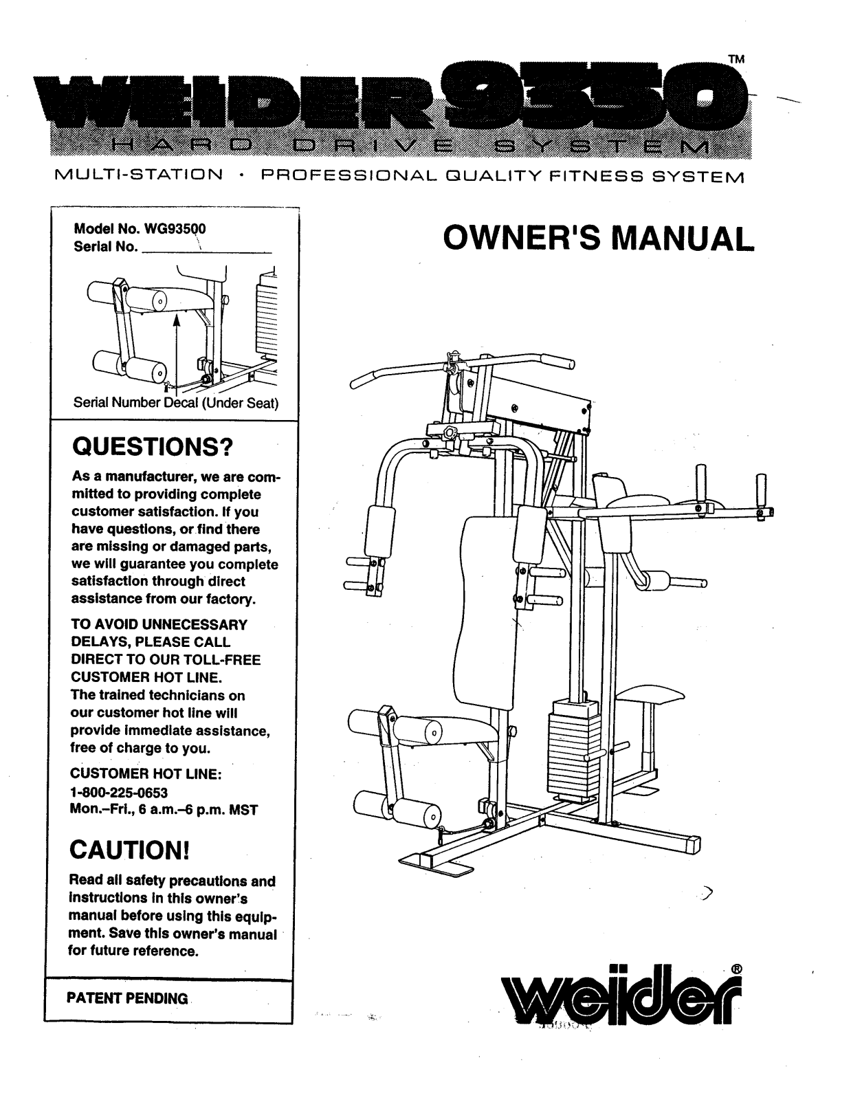 Weider 9350 Owner's Manual