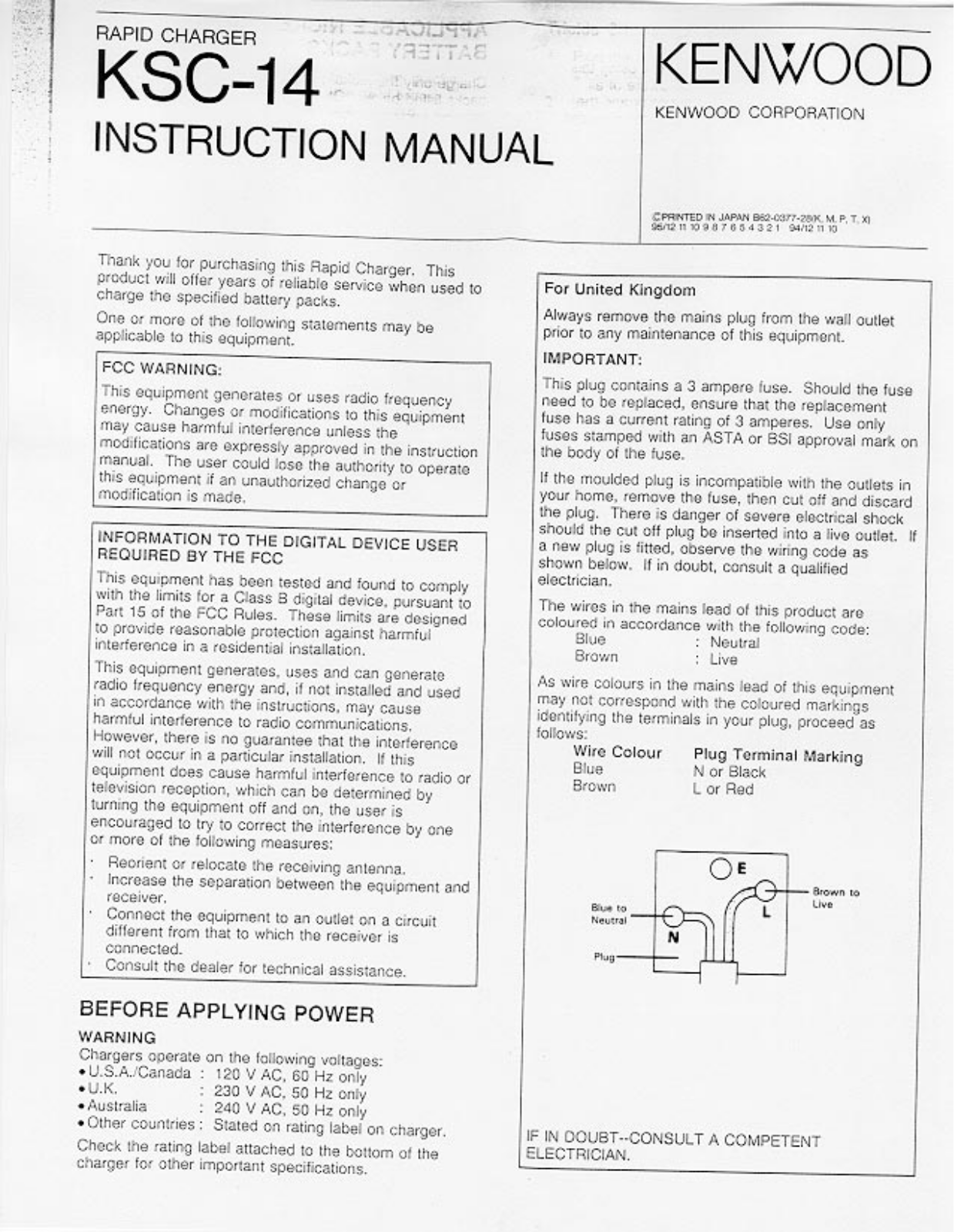 Kenwood KSC-14 User Manual