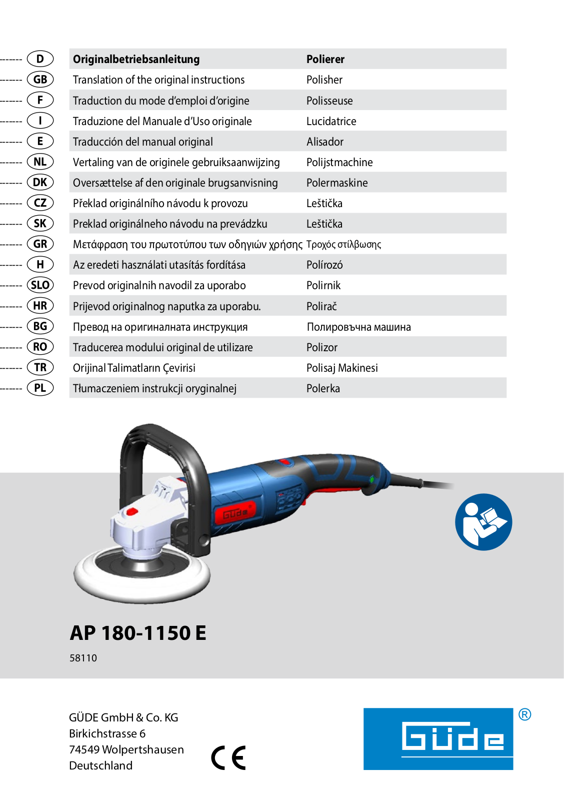 Güde AP 180-1150 E operation manual