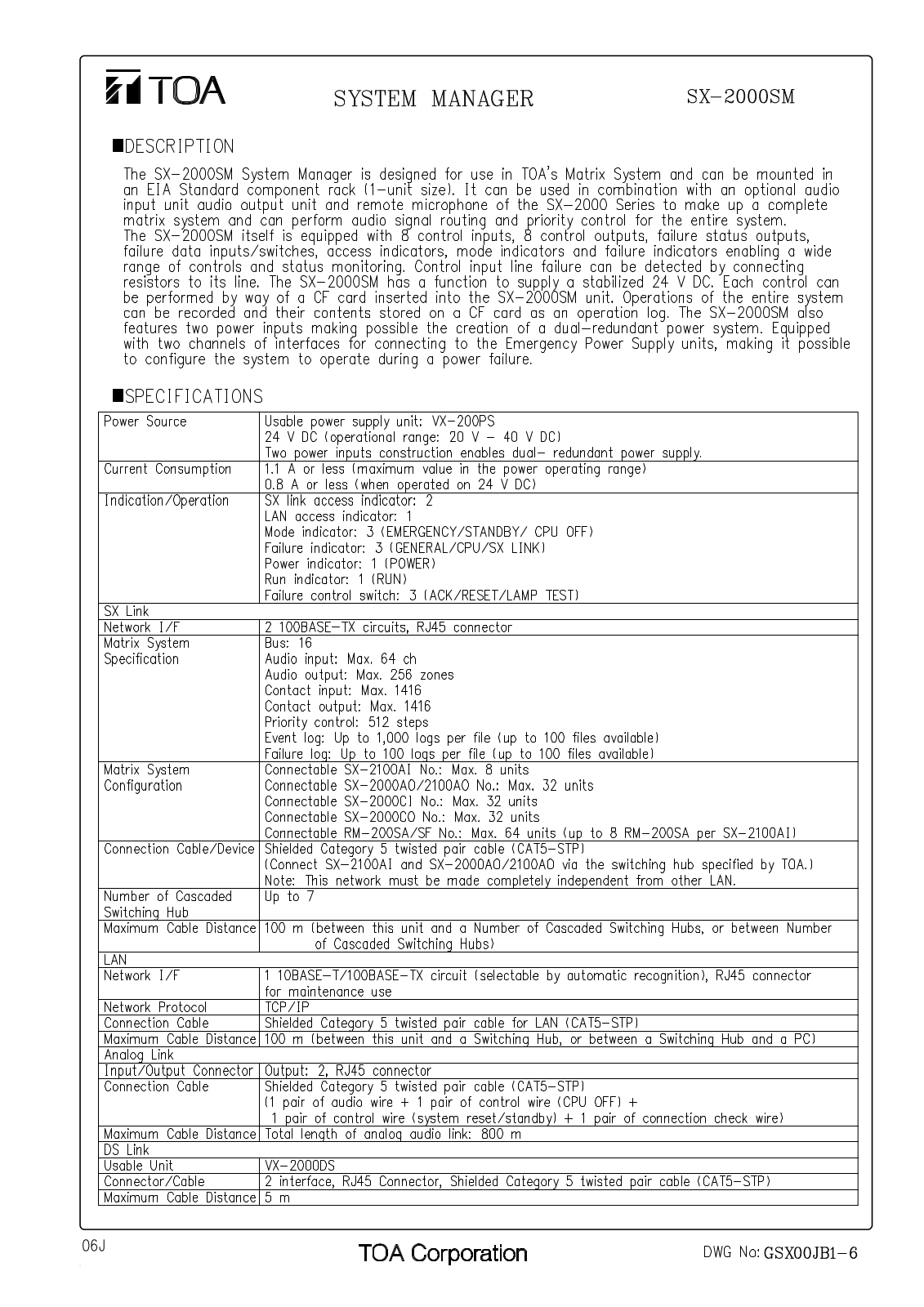 TOA SX-2000SM User Manual