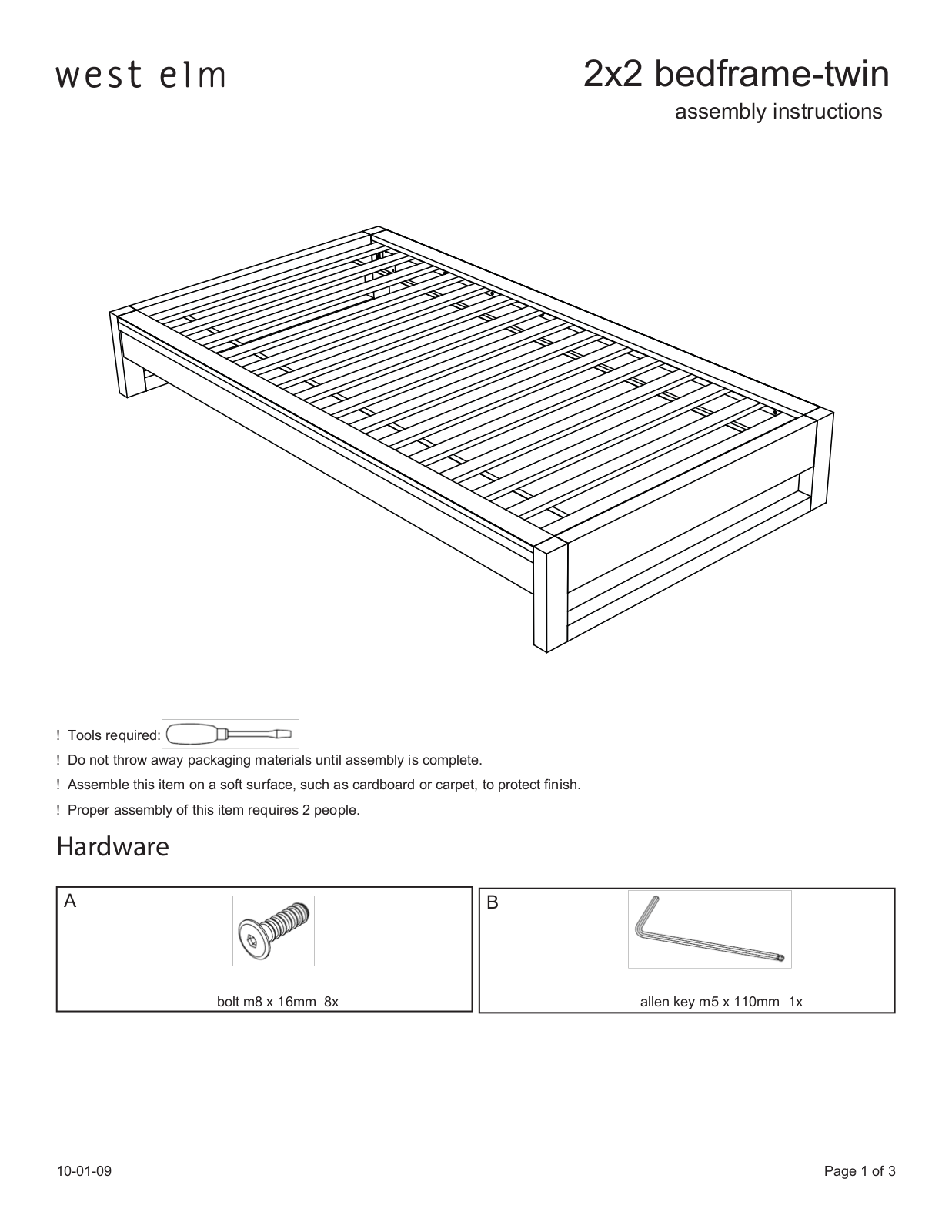 West Elm 2x2 Bed Frame Twin Assembly Instruction