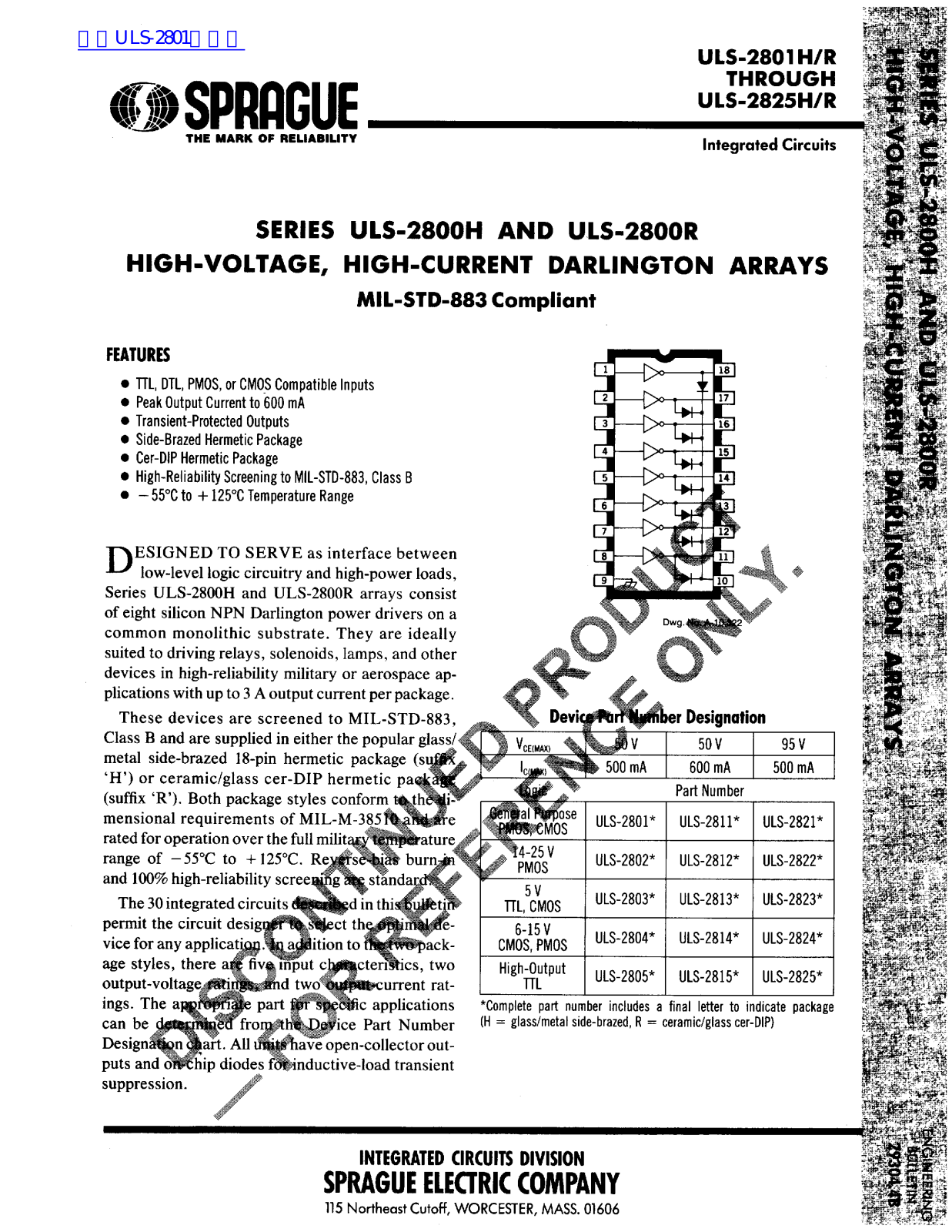 Datasheet ULS-2801HR, ULS-2825HR Datasheet (SPRAGUE) - ManualMachine.com
