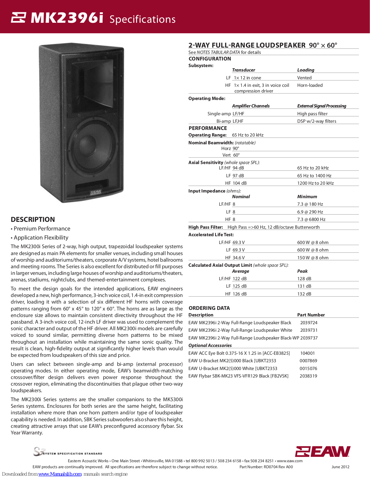 EAW MK2396i Specifications