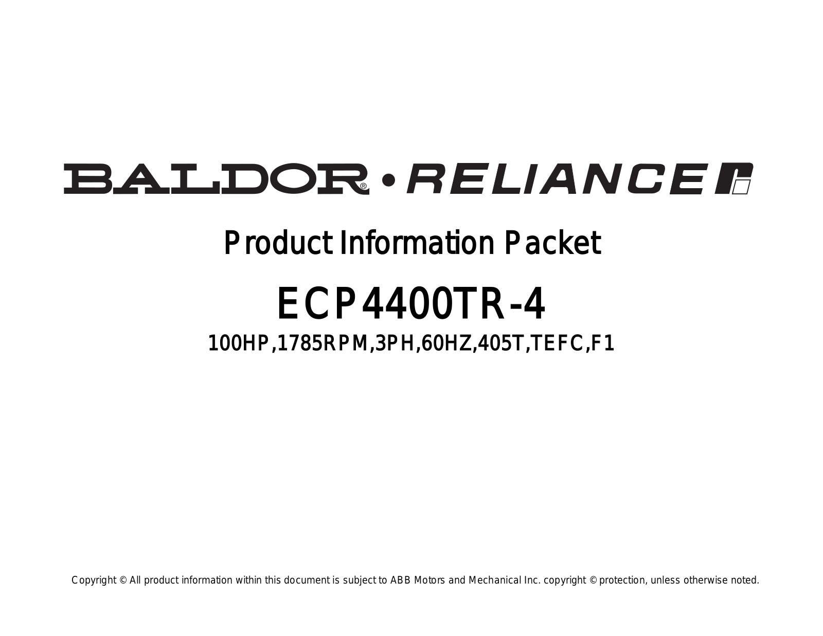 Baldor ECP4400TR-4 Product Information Sheet