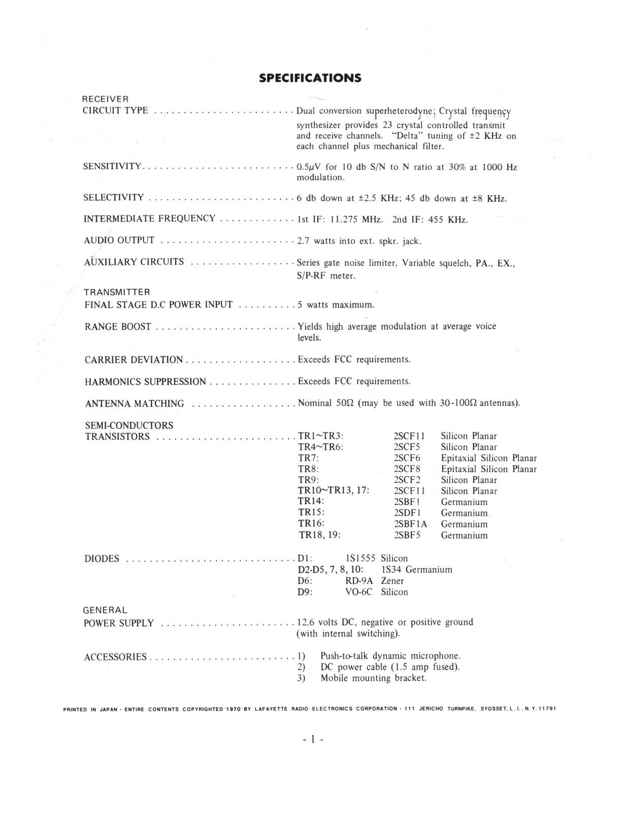 Lafayette HB-525-E Owners manual