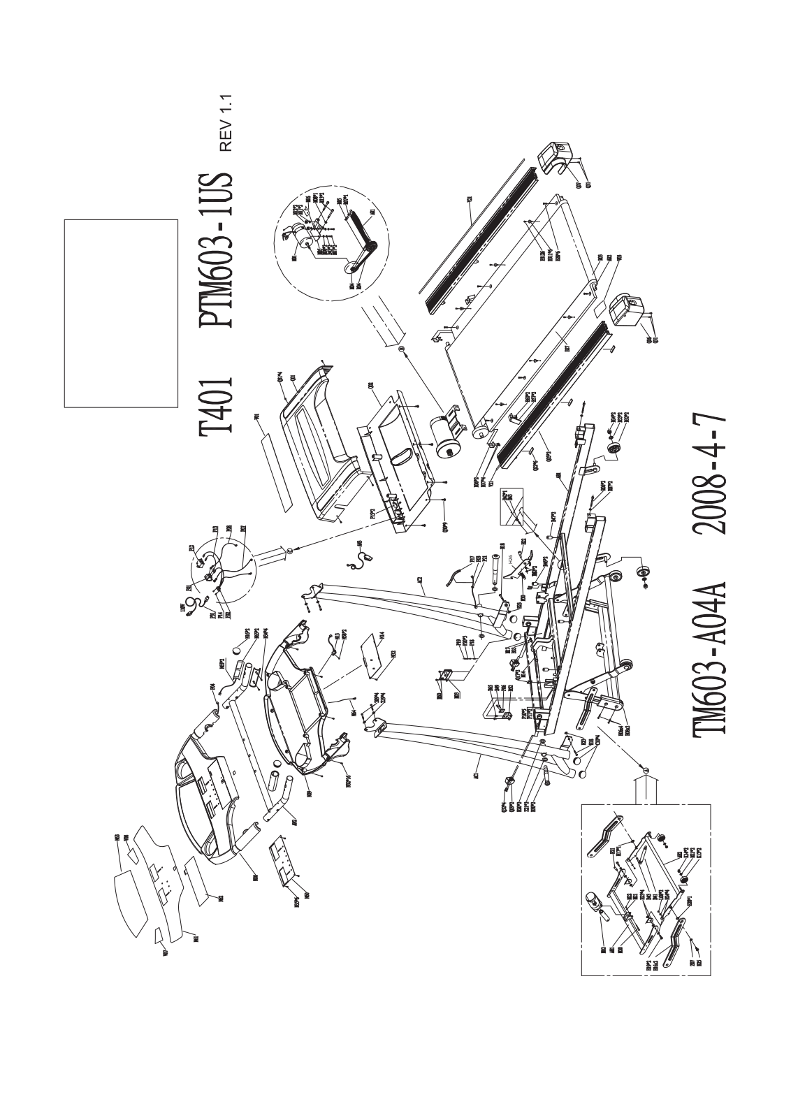 Horizon Fitness T401 Folding Exploded Diagram