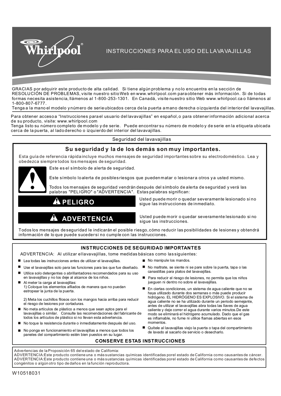 Whirlpool WDF518SAA User Guide