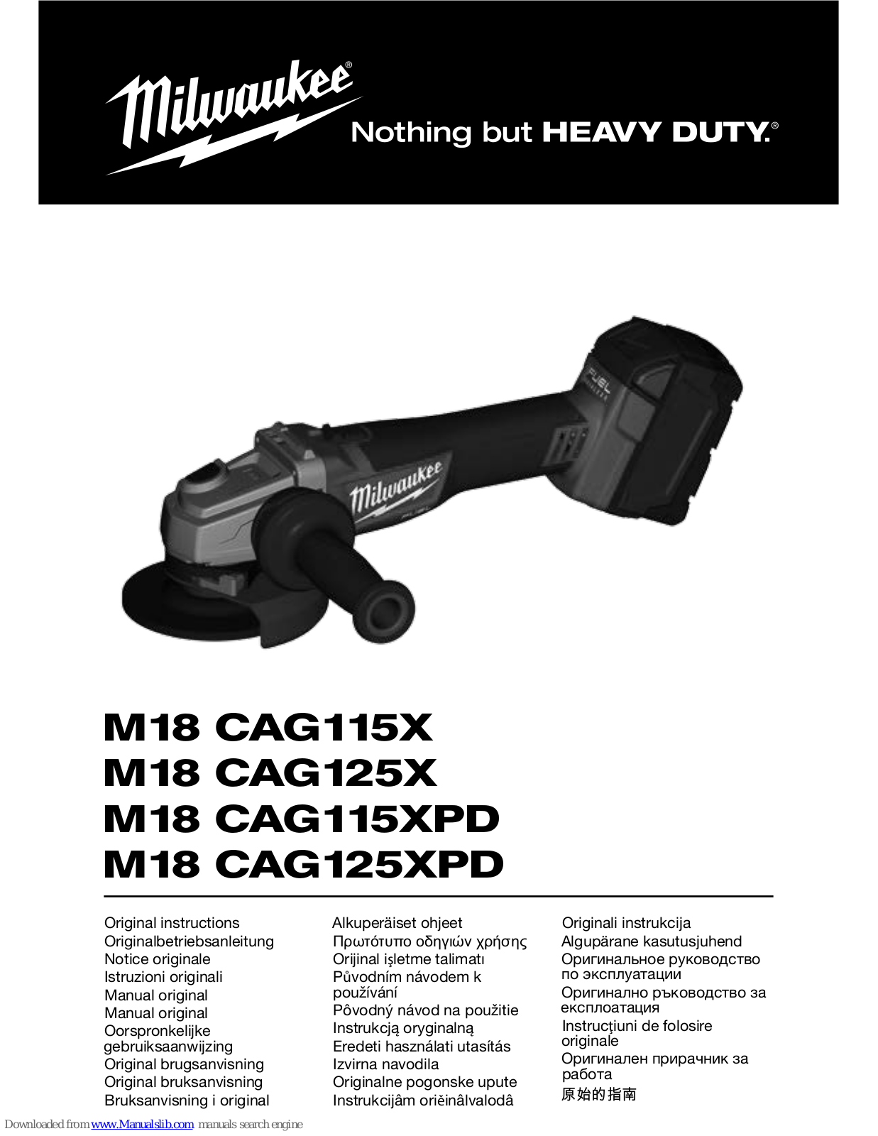 Milwaukee M18 CAG115X, M18 CAG115XPD, M18 CAG125XPD, M18 CAG125X, DS-KV8102-VP Original Instructions Manual