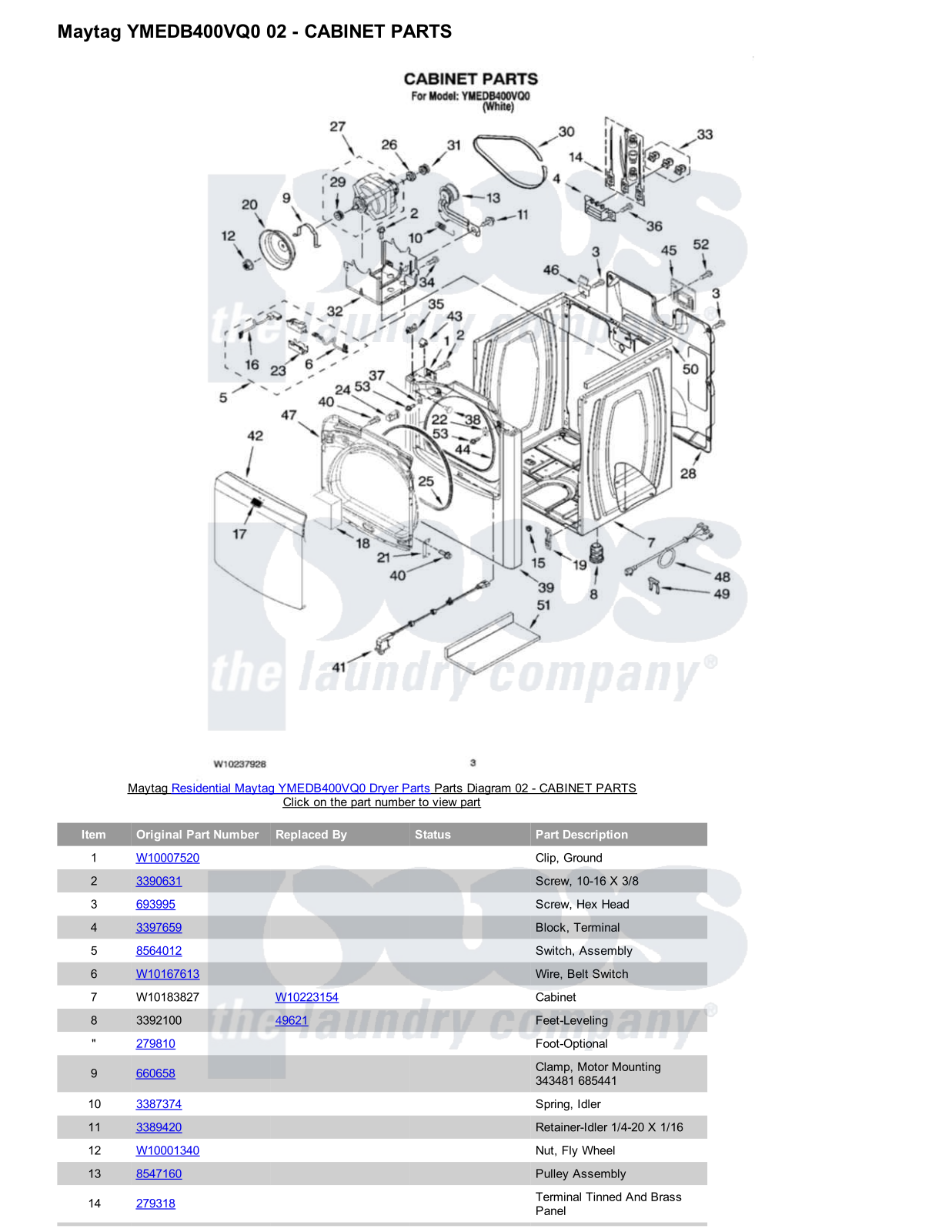 Maytag YMEDB400VQ0 Parts Diagram