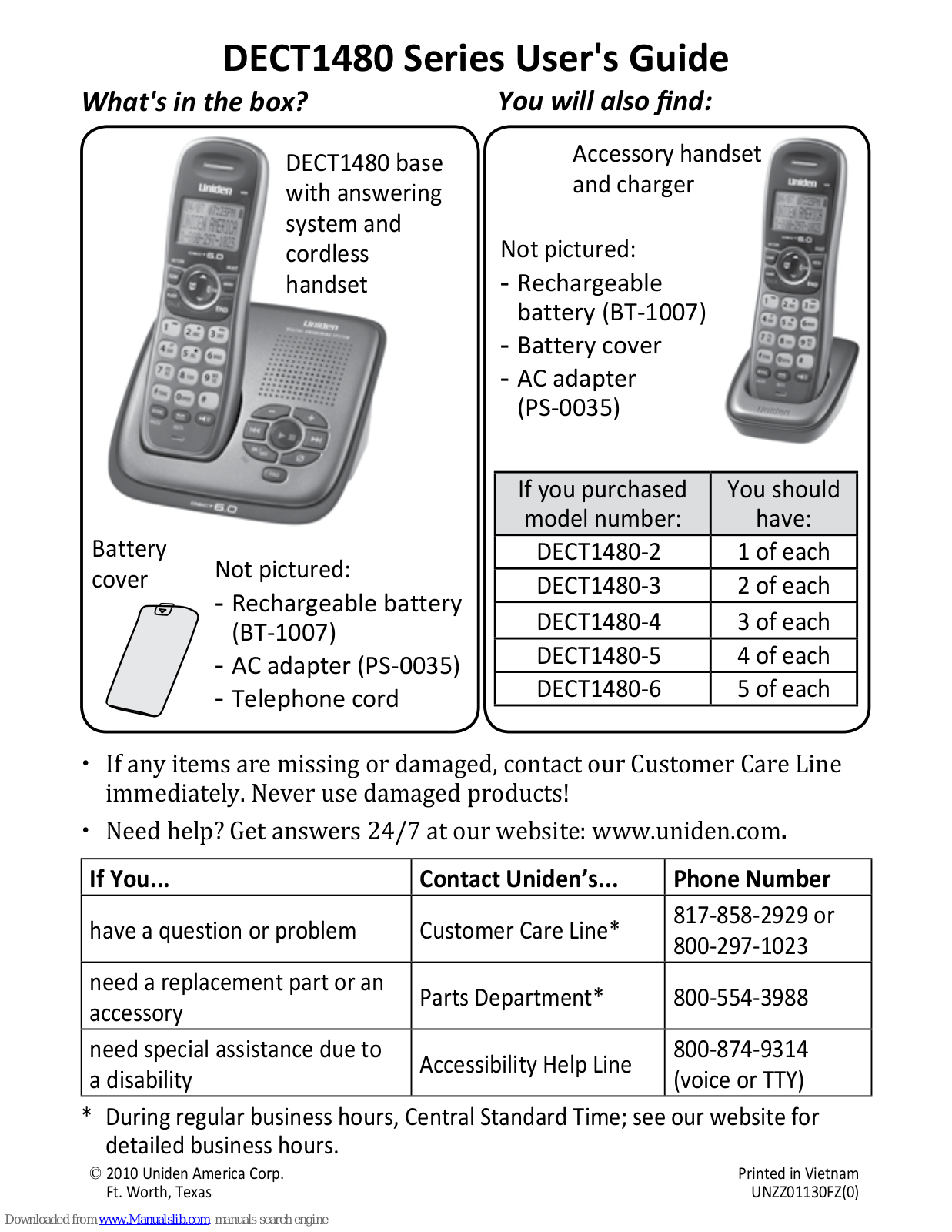 Uniden DECT1480-5, DECT1480-2, DECT1480-3, DECT1480-4, DECT1480-6 User Manual