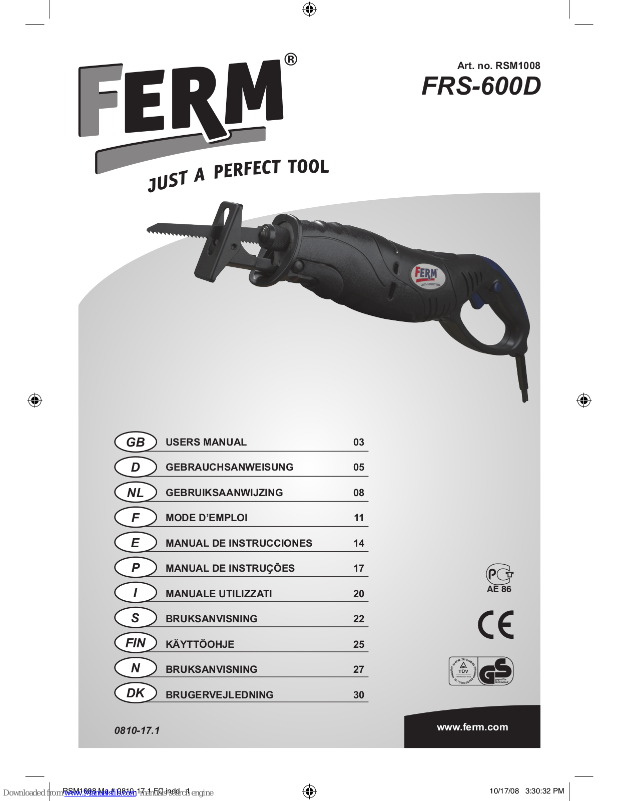 Ferm FRS-600D, RSM1008 User Manual