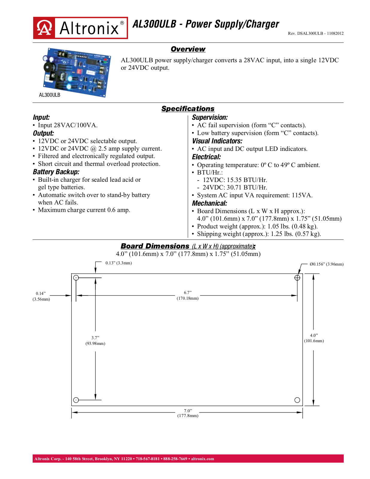 Altronix AL300ULB Data Sheet