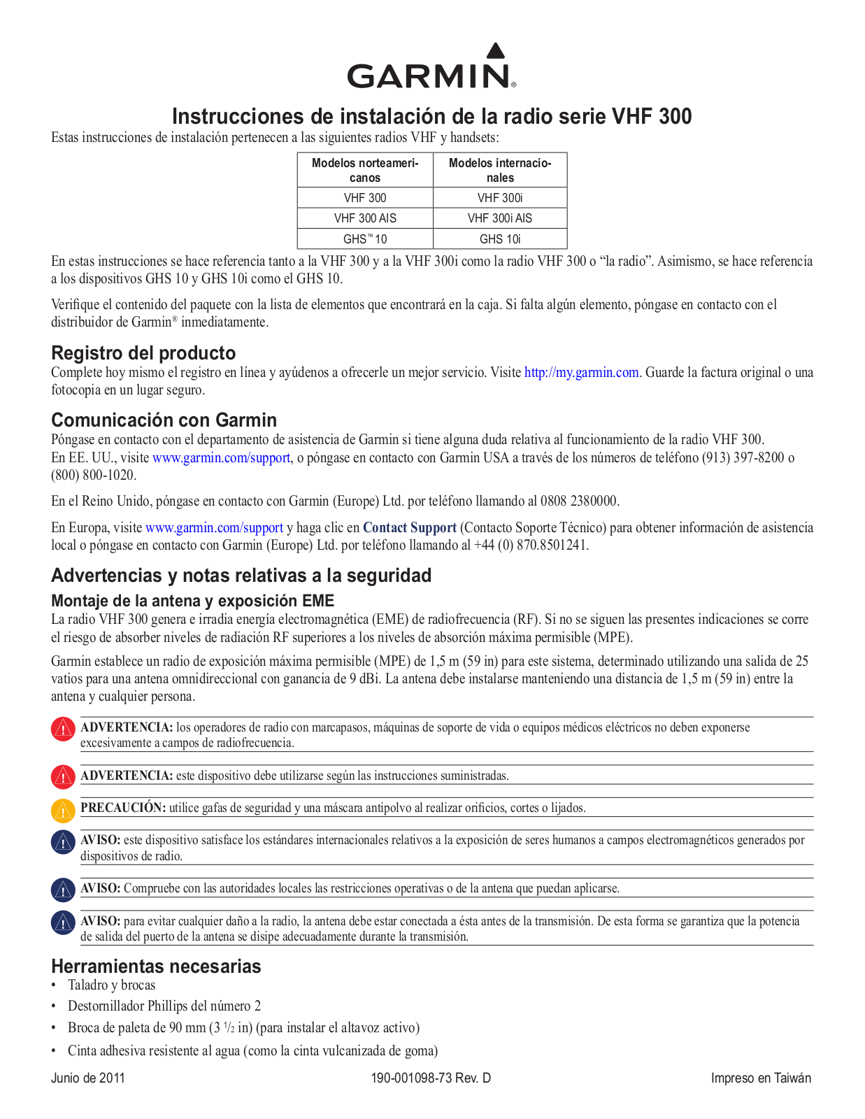 Garmin VHF 300i AIS, VHF 300 Installation manual