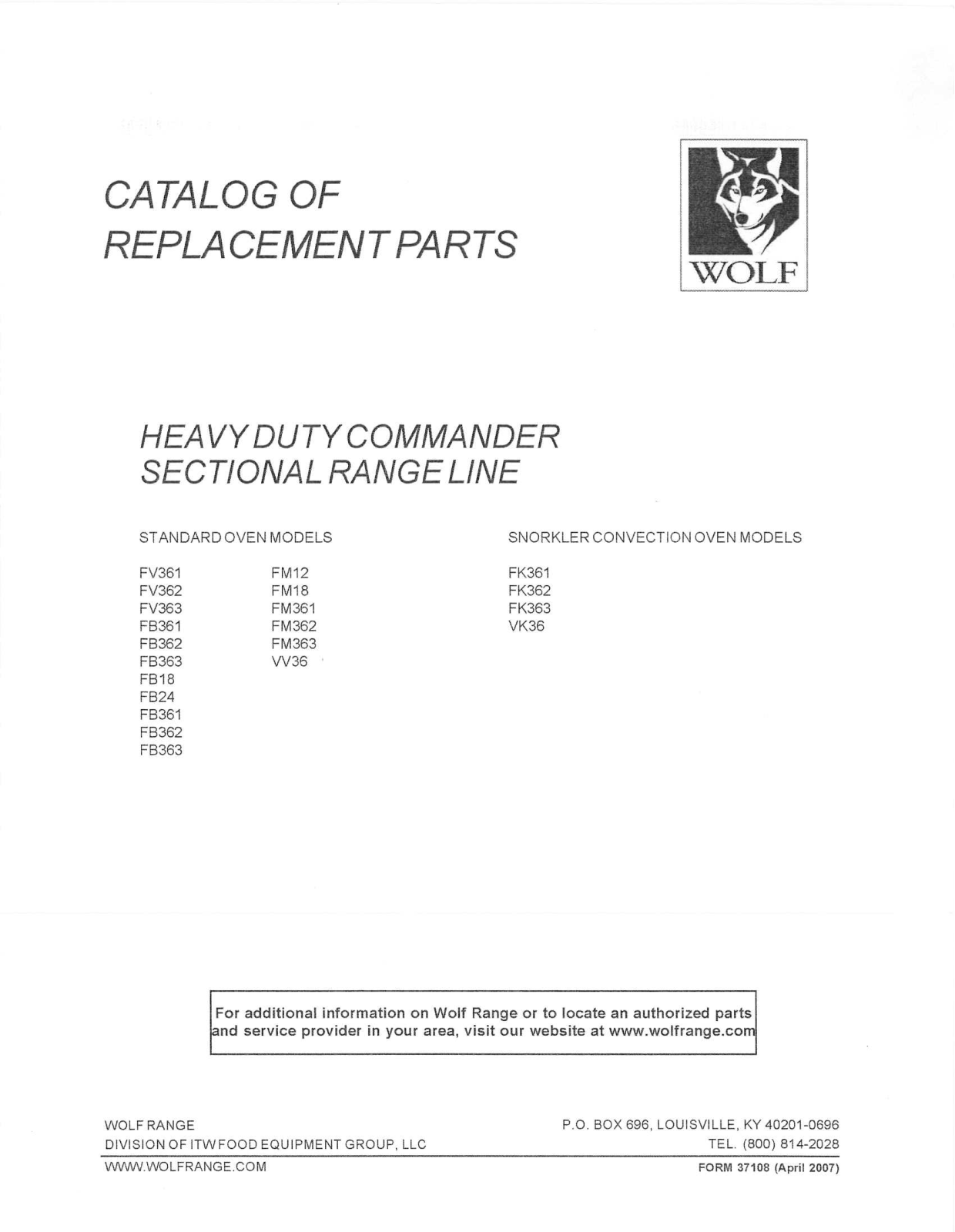 Wolf FB Parts List