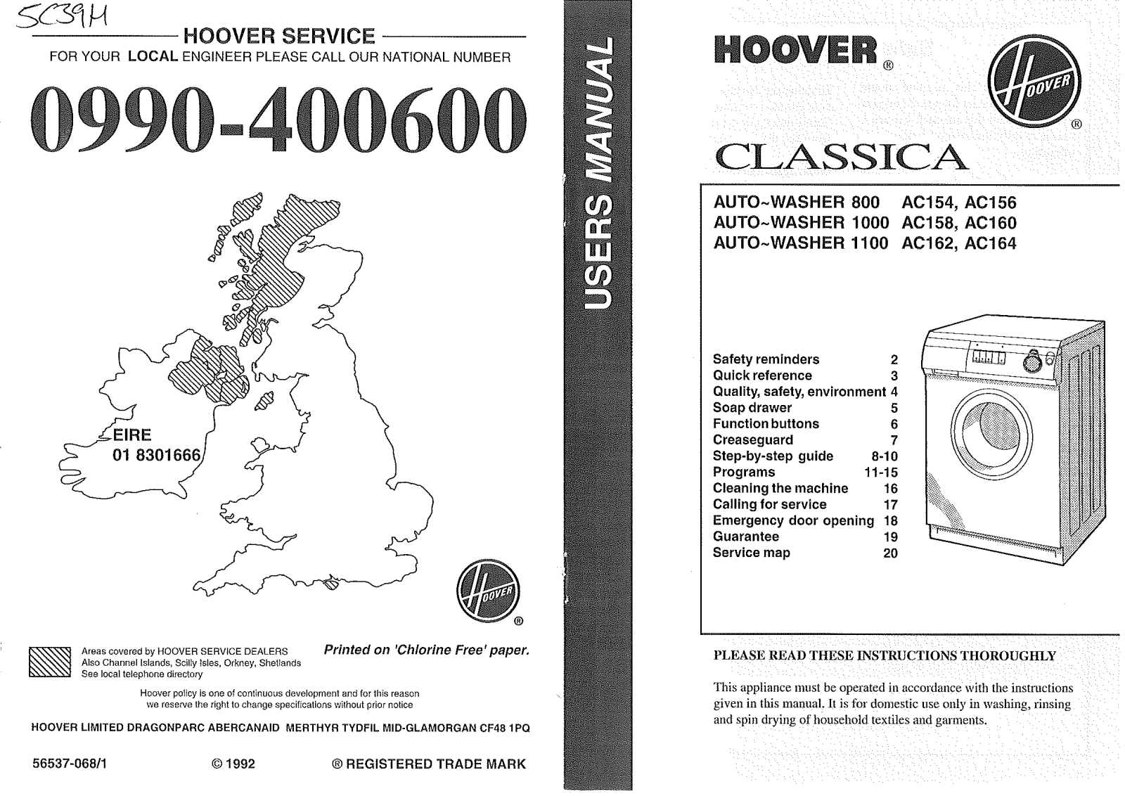 Hoover AC164, AC156, AC162, AC154, AC158 User Manual